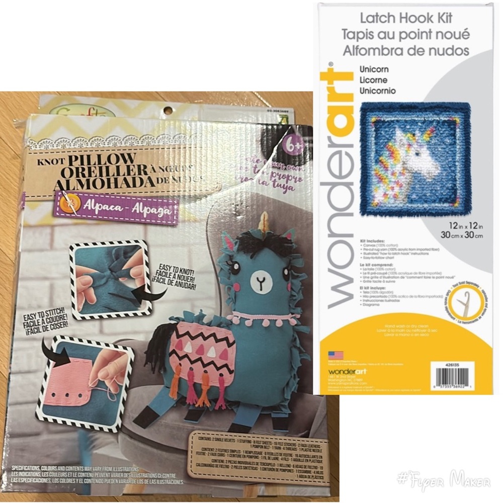 NWT WonderArt Latch Hook Kit Unicorn & Llama Knot Pillow